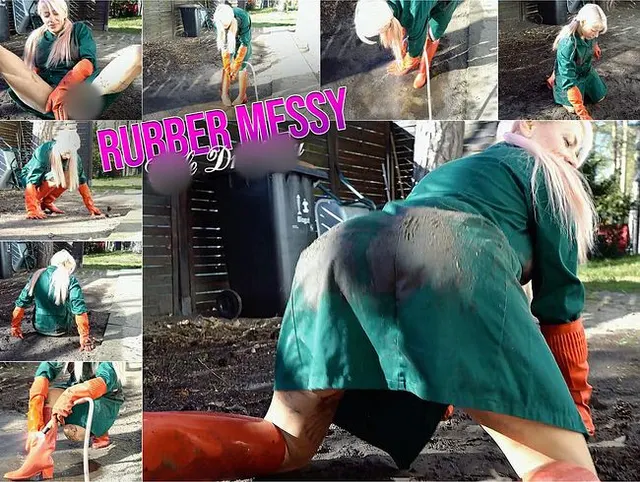Userwunsch: Rubber Messy für dich mach ich mich dreckig mit Kittel Gummistiefel und Gummihandschuhen