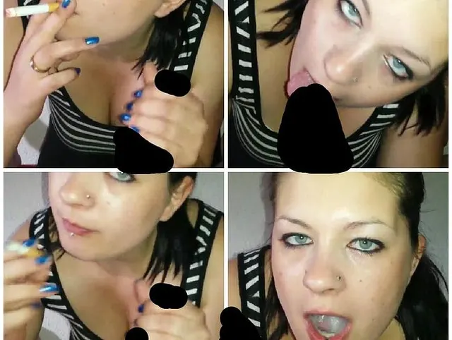 Rauchend den Schwanz geblasen Teenie Luder schluckt
