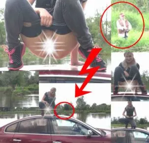 PISSEN AUF DEM AUTODACH NEBEN E.ANGLER