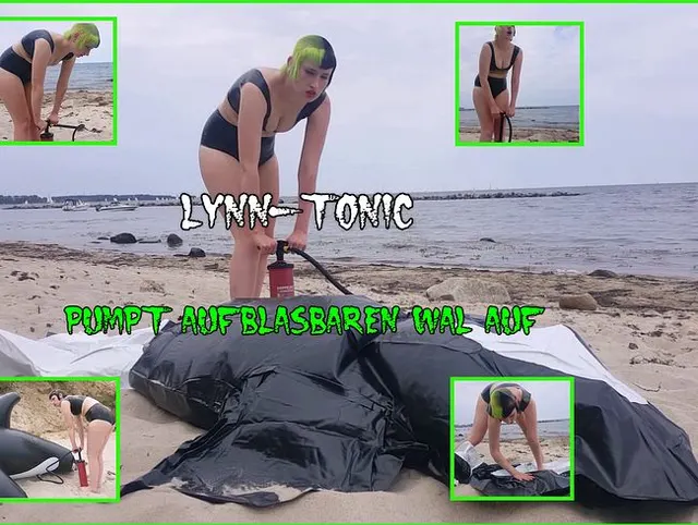 Lynn-Tonic pumpt aufblasbaren Wal auf
