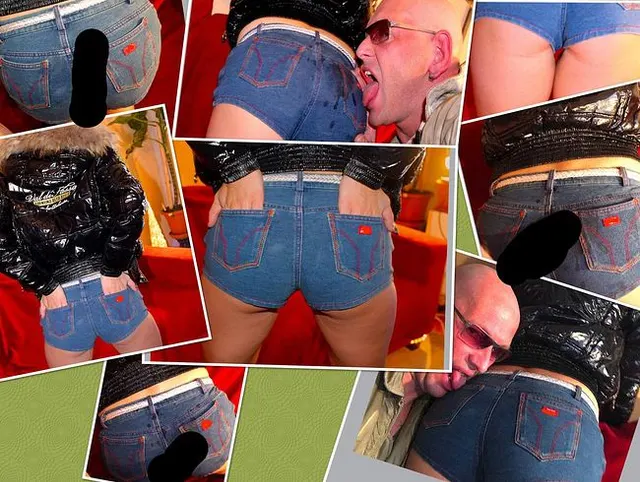 Jeans Hot Pans Butt Job mit High Hells und Bomberjacke