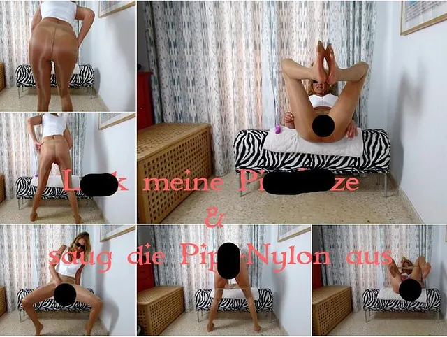 Leck mein Pissfotze und saug meine Pipi-Nylon aus