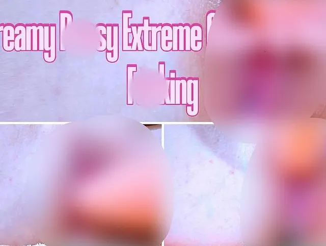Cremige Muschi, extreme Nahaufnahme, Dildofick