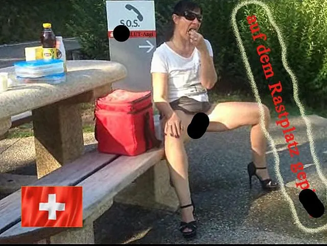 Halt auf dem Rastplatz, während dem Essen einfach gepisst….