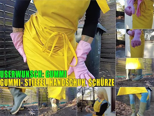 Userwunsch: Mit Gummischürze Gummistiefel und Gummihandschuh im Garten