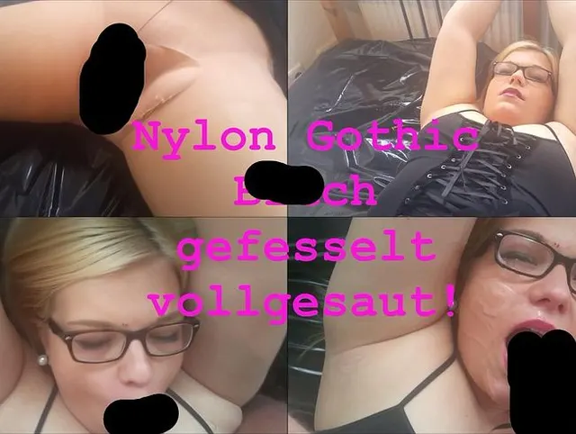 Nylon Gothic Bitch gefesselt vollgesaut