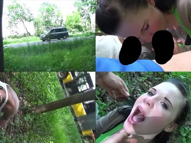 18-Jährige gibt 2 Typen einen Blowjob direkt am Straßenrand. Extreme public u viel Sperma!! krass