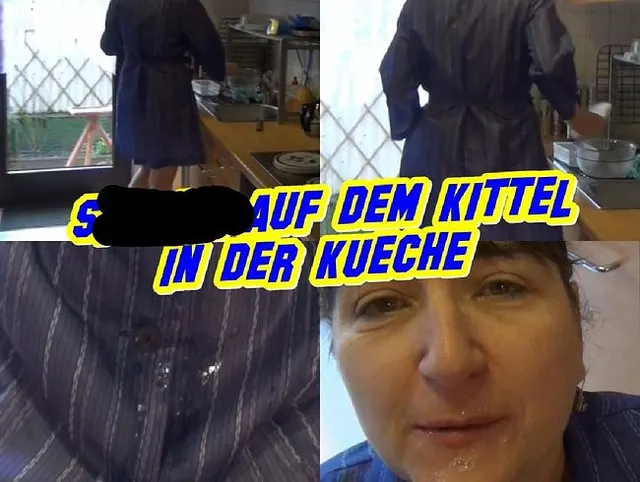 Sperma auf dem Kittel in der Kueche