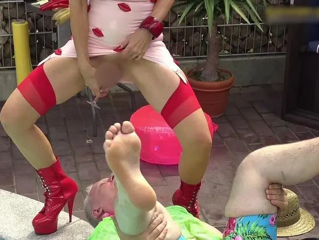 Carmen Rivera & Lady Vampira are celebrating a pool party with their slaves 4