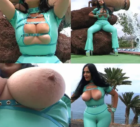 Vollbusiges Latex Catsuit Action Girl